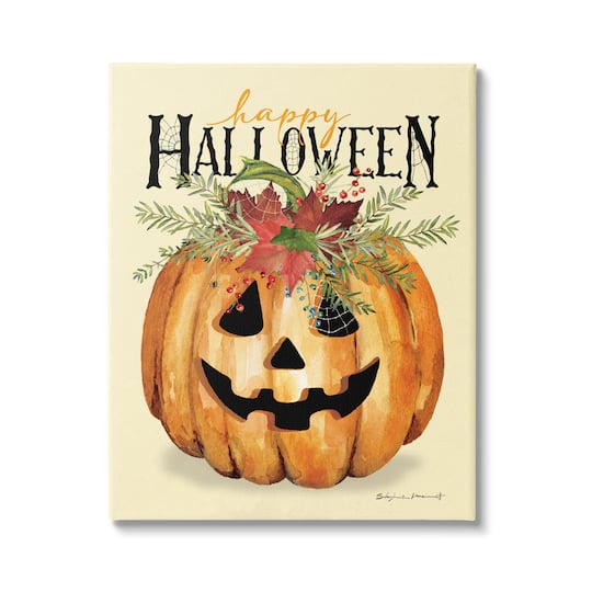 Stupell Industries Happy Halloween Jack-o-Lantern Canvas Wall Art
